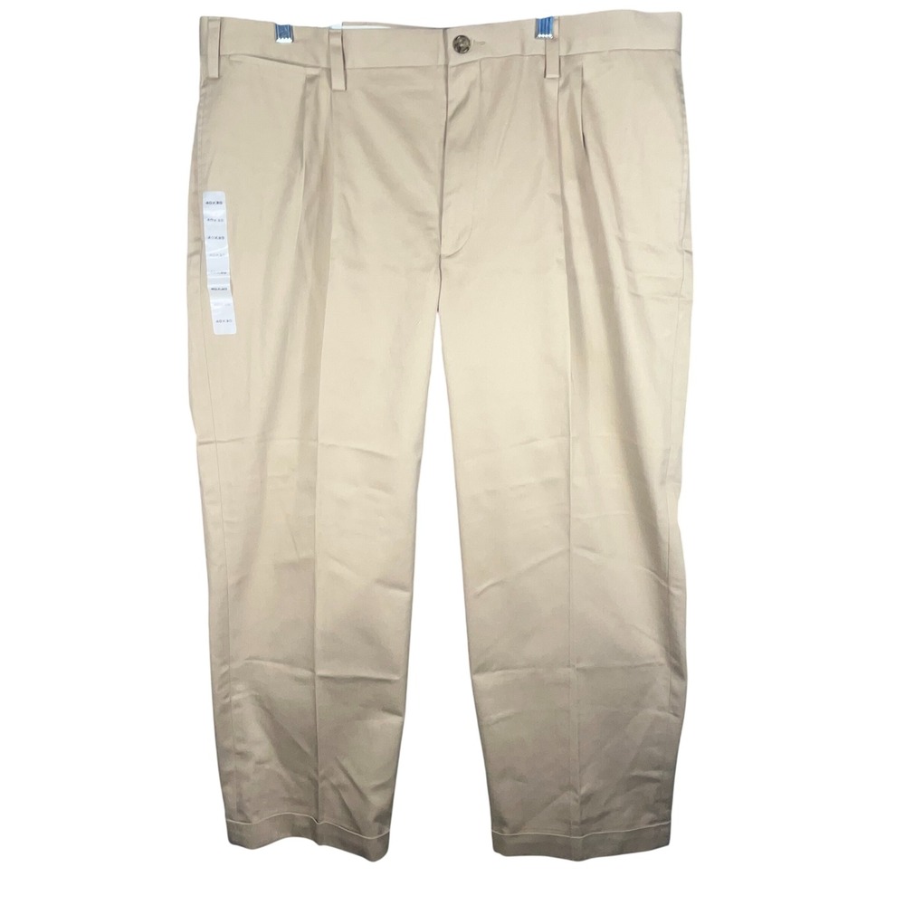Eddie Bauer Nanotec Mens Classic Fit Khaki Wrinkle Resistant Pleated Pants 40x30